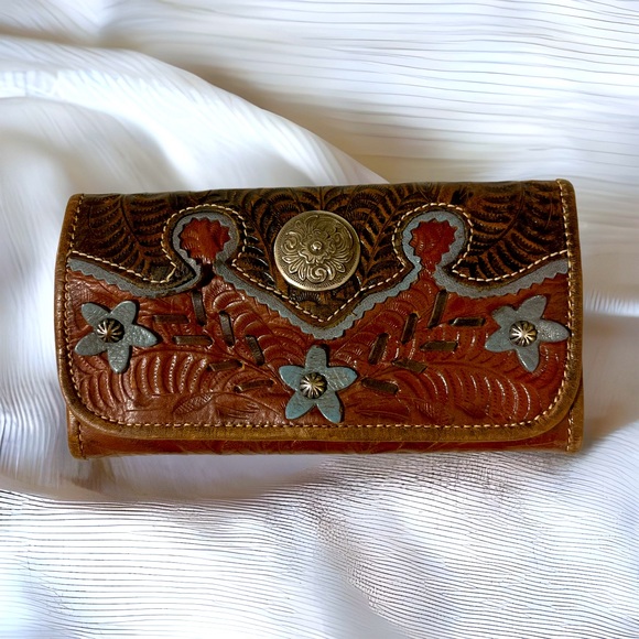 American West Handbags - American West Desert Wildflower Tri-Fold Leather Wallet Brown Women One Size